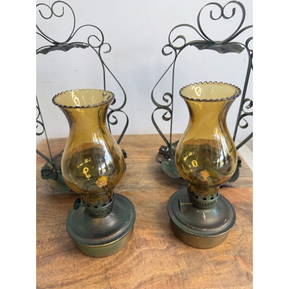 Vintage Amber Glass and Metalwork Lantern - Decorative Home Accent - Picture 6 of 9